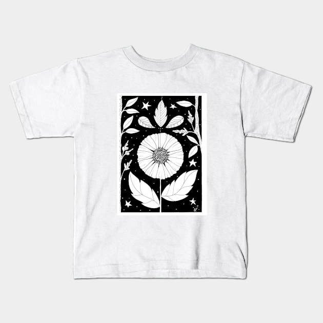 Flower Black & White Kids T-Shirt by GinColorist